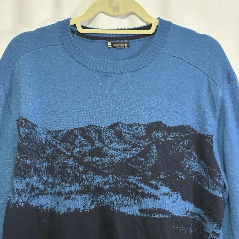 Smartwool Sparwood Crewneck Pullover Sweater Mens Sz XL Blue Mountain Wool Blend